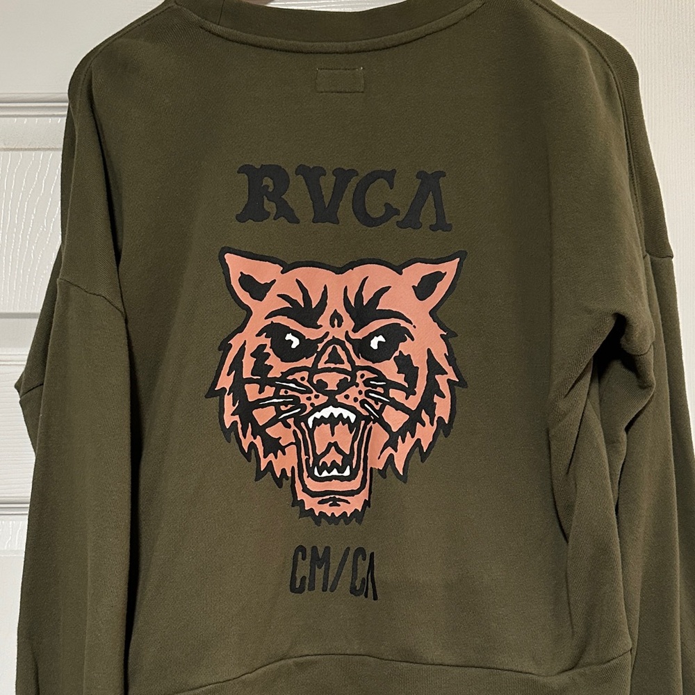 RVCA Dark Olive Women's Cropped Sweatshirt - Picture 3 of 4